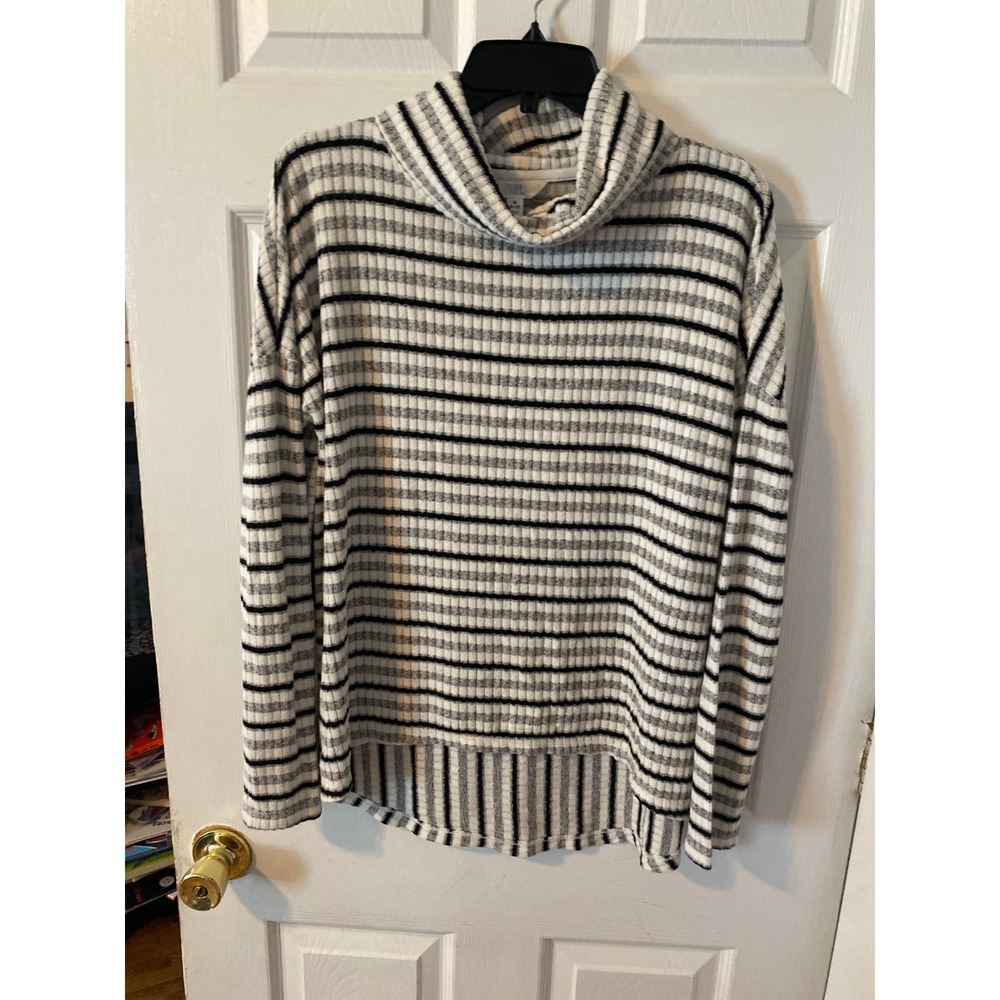 Time and Tru Womens M 8-10 Ribbed Cowl Neck Striped Long Sleeve Pullover Top